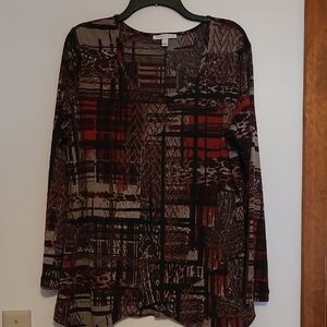 Notations Black, Red & Gray tunic Style Long Sleeve Top Sz L